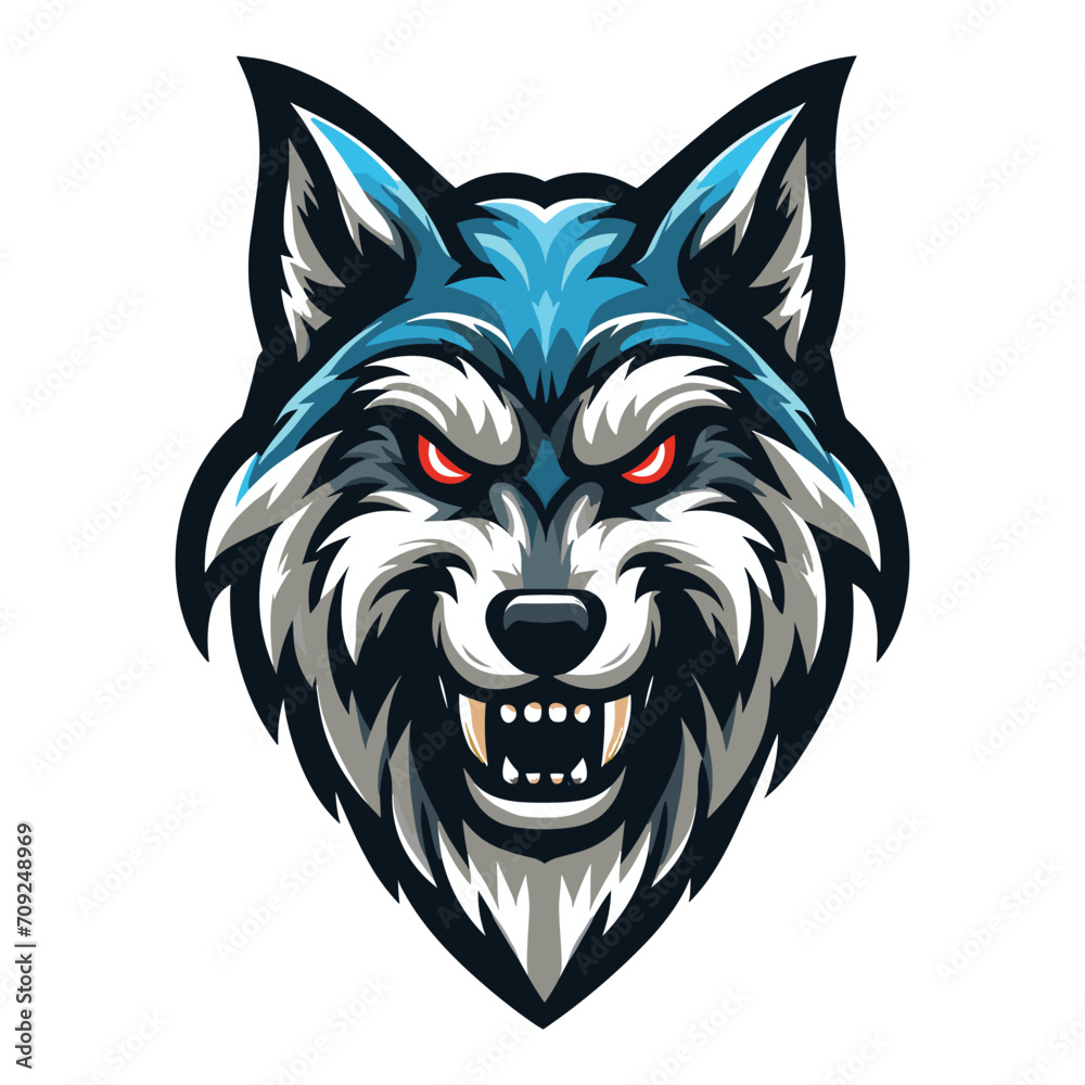 Obraz premium Wild brave animal wolf dog fox head face mascot design vector illustration, logo template isolated on white background