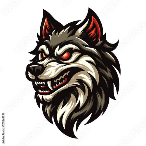 Wild brave animal wolf dog fox head face mascot design vector illustration, logo template isolated on white background