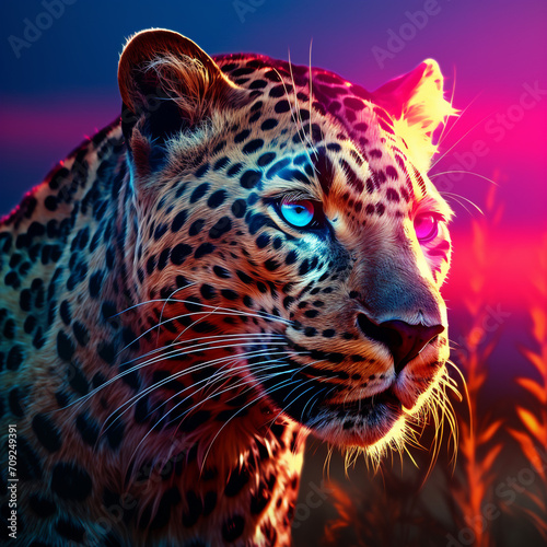 anthropomorphic leopard colorfull, photorealistic created with Generative Ai © Andrii Yablonskyi