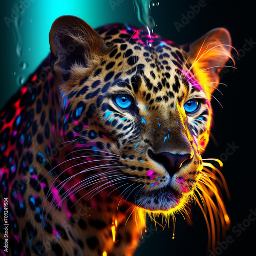 anthropomorphic leopard colorfull  photorealistic created with Generative Ai