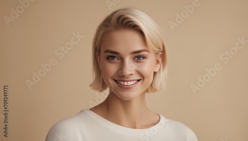 Smiling pretty gen z blonde young woman  cute happy 20s european student girl with short blond hair