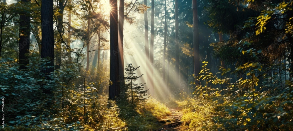 Obraz premium sun rays in the forest