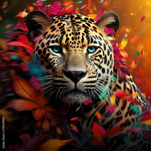 anthropomorphic leopard colorfull  photorealistic created with Generative Ai