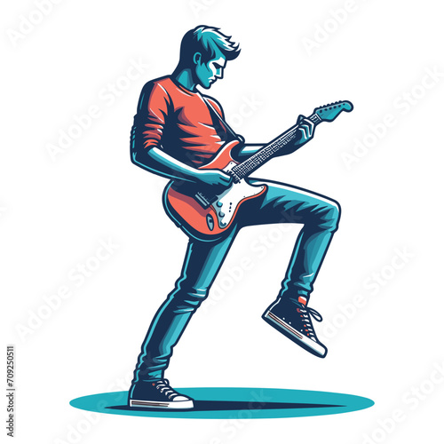 Musician playing electric guitar, rockstar guitarist design vector illustration, guitar-playing isolated on white background