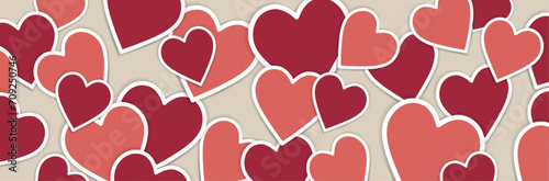 Bannière de cœurs qui se chevauchent pour la Saint-Valentin - Illustrations vectorielles sur l'Amour - Cœurs colorés pour célébrer les couples et relations romantiques amoureuses - Arrière-plan 