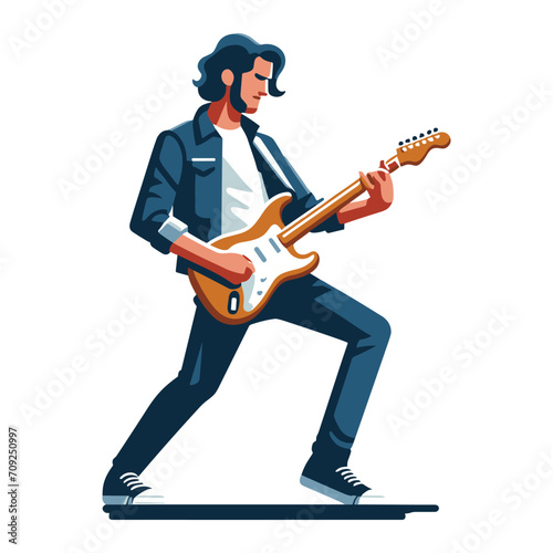 Musician playing electric guitar, rockstar guitarist design vector illustration, guitar-playing isolated on white background