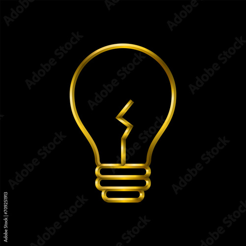 Lamp idea icon, golden metallic thin 3d lines vector illustration collection.