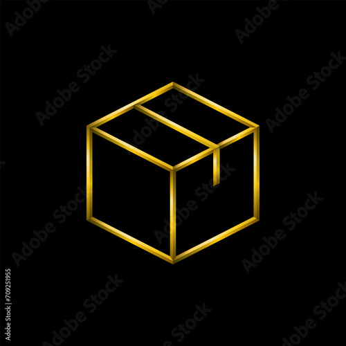 Delivery box icon, golden metallic thin 3d lines vector illustration collection.
