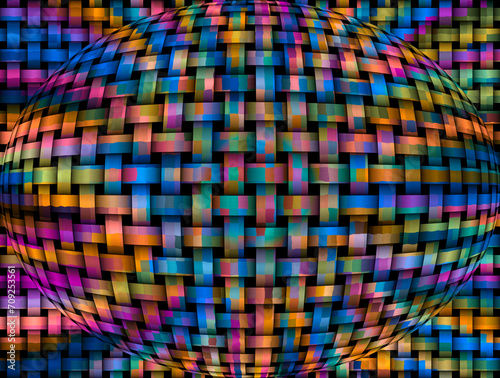 Wybrzuszenie, wypukłość 3d na splecionej kolorowej siatce - abstrakcyjne tło, tekstura