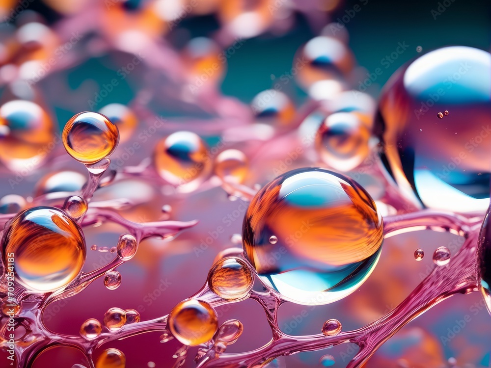 beautiful water bubbles, morning dew with vibrant colors abstract background