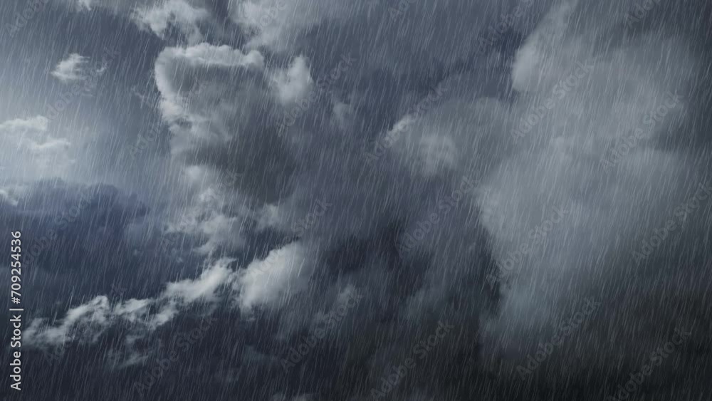 Dramatic dark storm clouds and heavy rainfall, 4k