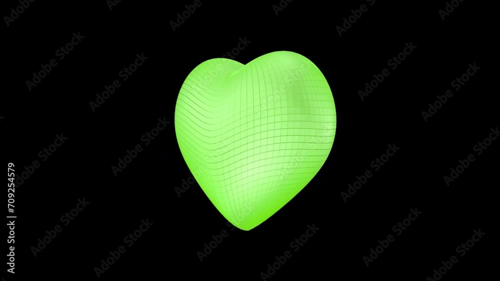 Seamless loop 3d animation of a green disco heart isolated on a black background. Seamless loop 3d animation of a green disco heart isolated on a black background.