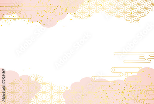 春　和柄　ピンク・金・高級感・雲　背景	
