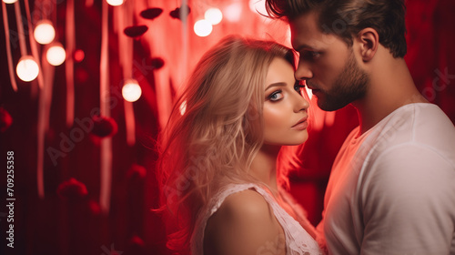 Intimate Couple Close-Up with Romantic Red Lighting