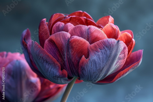 tulips in dark burgundy hues, close-up. top view.  #709255703