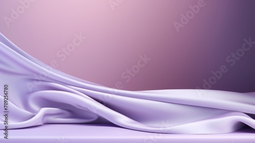 Lavender stage with flowing soft lavender cloth in background, Premium showcase mockup template for Beauty, Cosmetic, Luxury products, with copy space for text