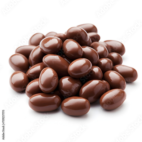 Chocolate covered peanuts on a white background 