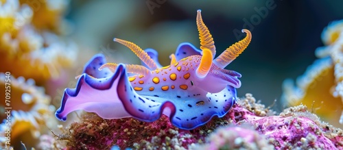 Vibrant nudibranch on man-made reef.