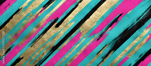 Turquoise Magenta Gold Painted Stripes Brush Painting Background Colorful Digital Artwork Minimalistic Modern Card Design Wall Art