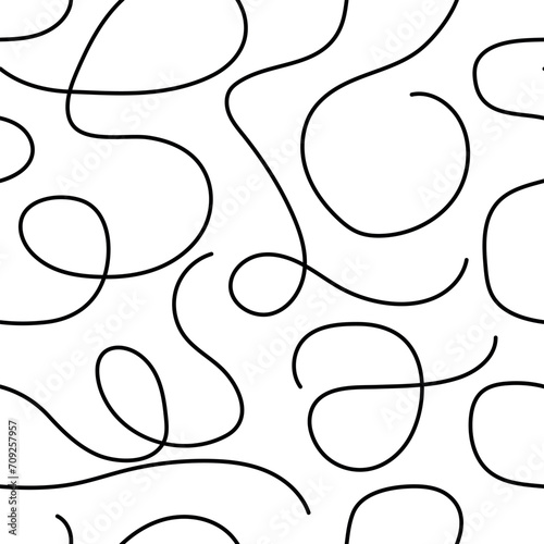 Seamless pattern simple doodle flexible line, abstract hand drawn line repeating pattern on white background