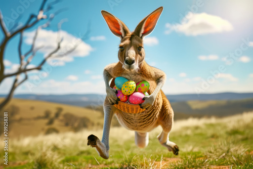 Easter kangaroo jumping with easter eggs through the outback © Jürgen Fälchle
