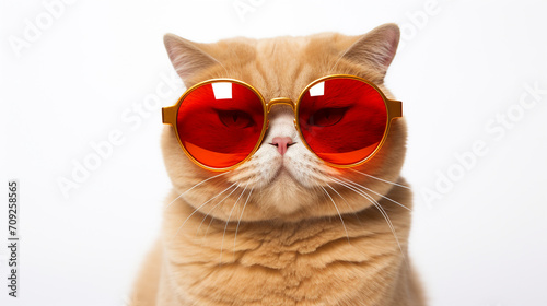 scotish fat cat with red sun glass photo