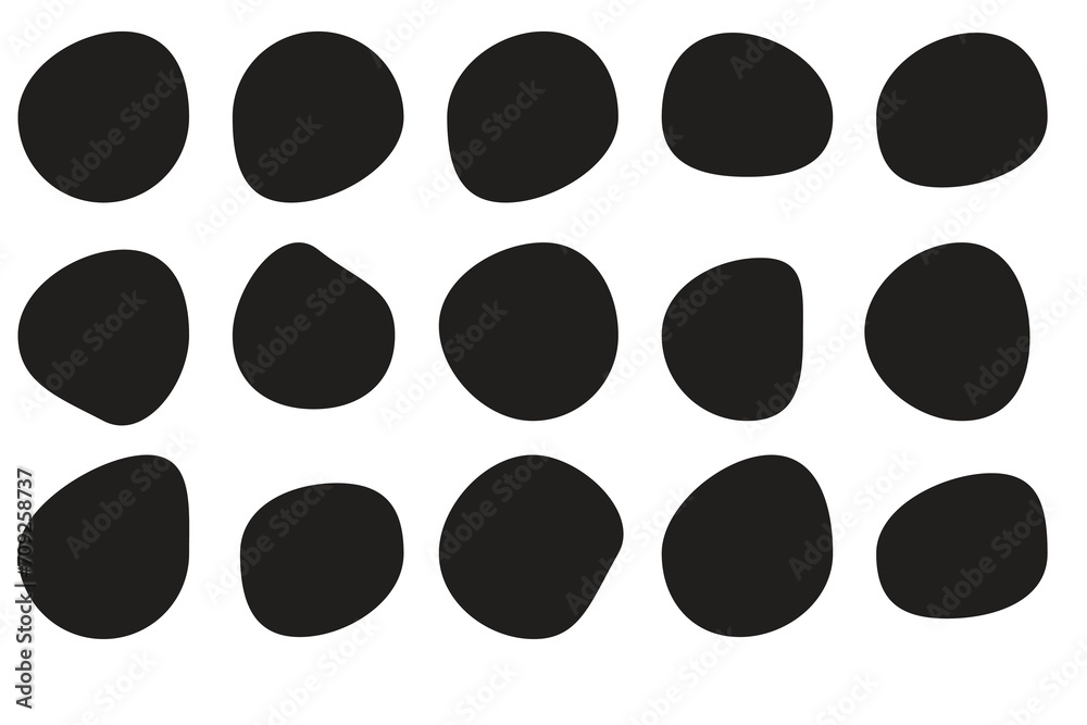 Random blob circles silhouette icon set. An arrangement of black organic shapes. Isolated on a white background. - obrazy, fototapety, plakaty 