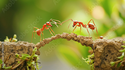 teamwork, team of ants constructing bridge. AI Generative © We3 Animal