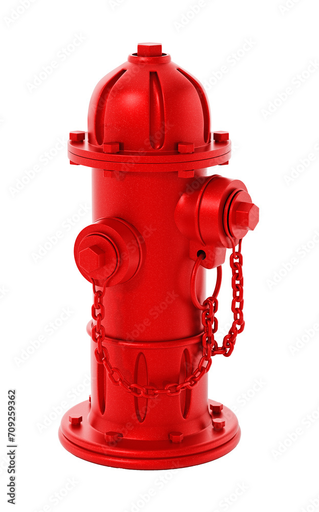 Red fire hydrant isolated on transparent background. 3D illustration