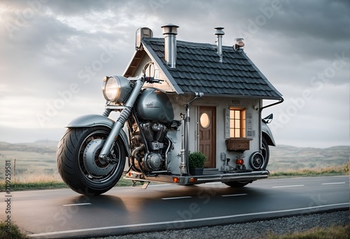 a small, charming house designed to look like a motorcycle photo