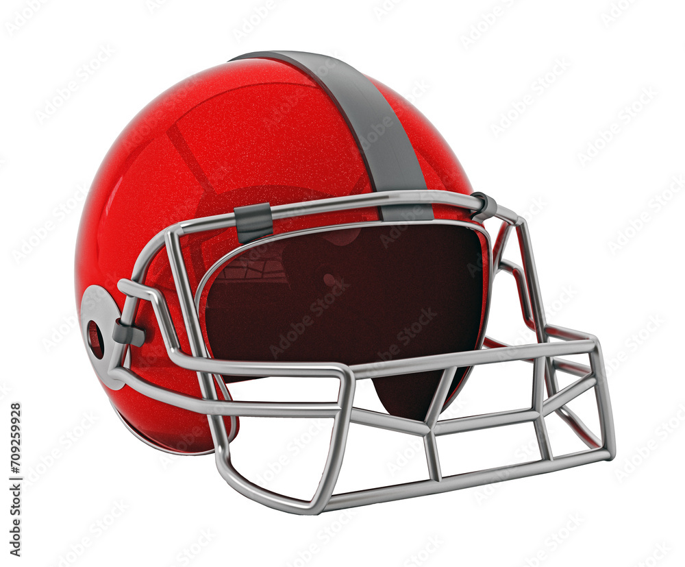 Fototapeta premium Red football helmet isolated on transparent background. 3D illustration