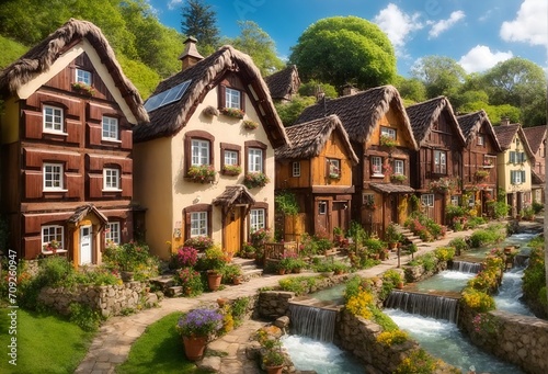 a charming village with houses designed to look like different types of chocolate