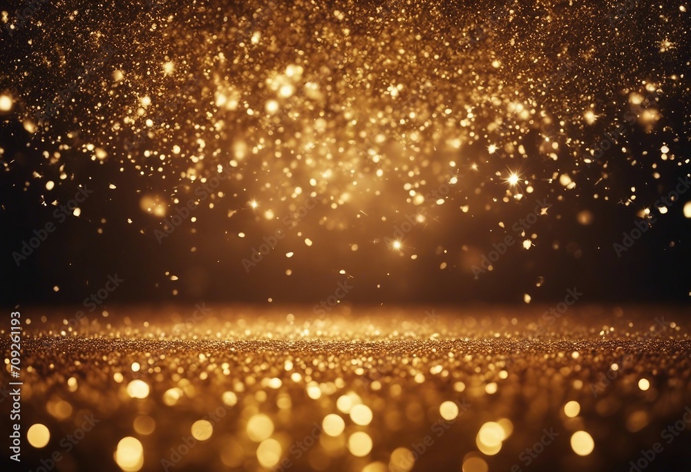 Glitter background golden saturated color de-focused macro Sparks fall and sparkle free space Glitter background golden saturated color de-focused macro Sparks fall and sparkle free space