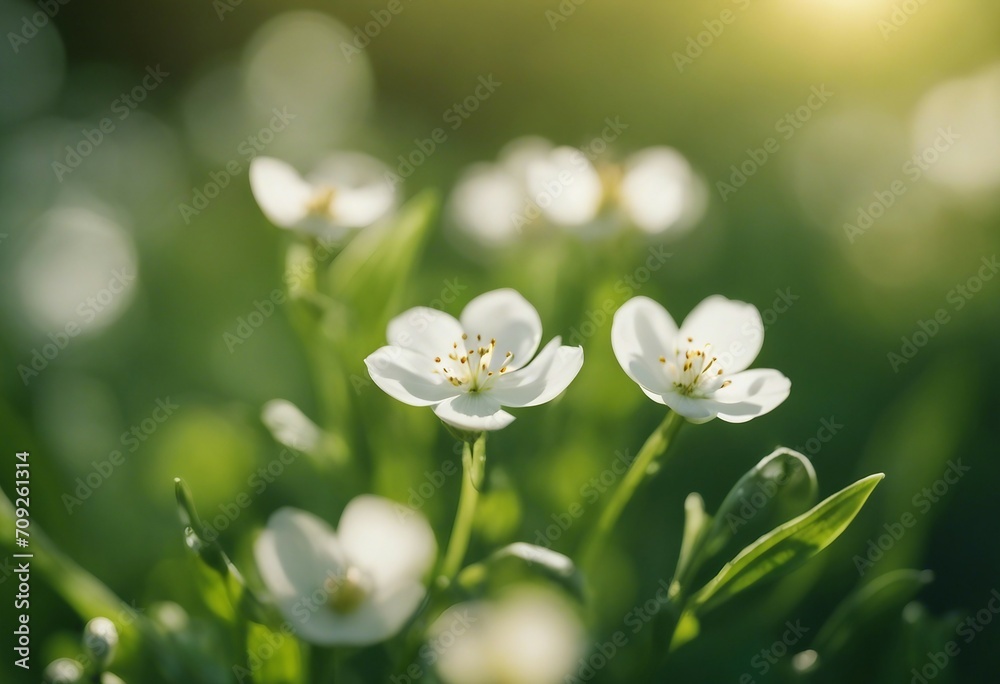 Surprisingly beautiful soft elegant white spring small flower with buds on a green background in the Surprisingly beautiful soft elegant white spring small flower with buds on a green background in the