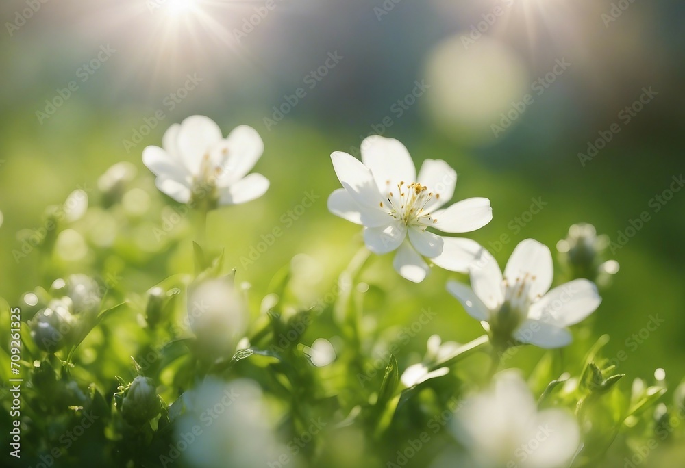Surprisingly beautiful soft elegant white spring small flower with buds on a green background in the Surprisingly beautiful soft elegant white spring small flower with buds on a green background in the