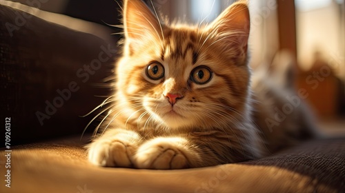Feline Curiosity on Cozy Indoor Furniture © arifsuw