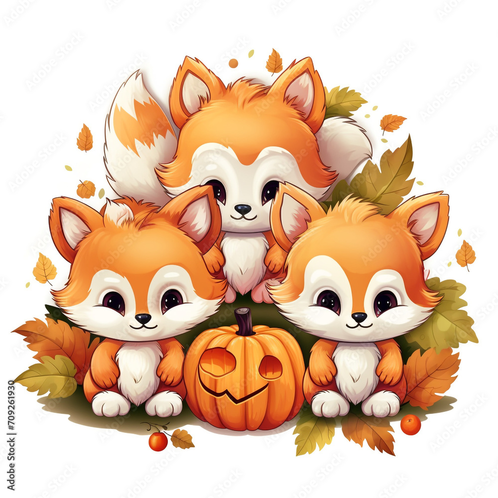 stickers automn, kawaii, cute, cartoon on a white background created with Generative Ai stickers automn, kawaii, cute, cartoon on a white background created with Generative Ai