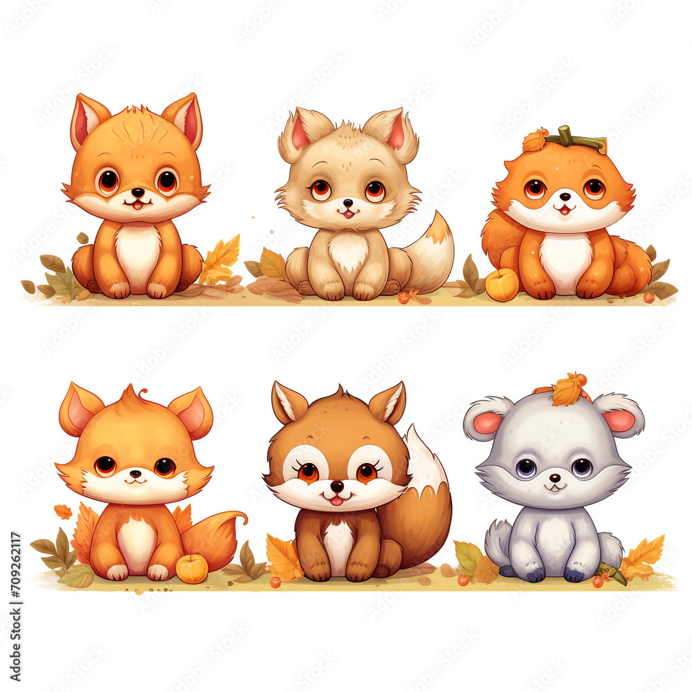 stickers automn, kawaii, cute, cartoon on a white background created with Generative Ai stickers automn, kawaii, cute, cartoon on a white background created with Generative Ai