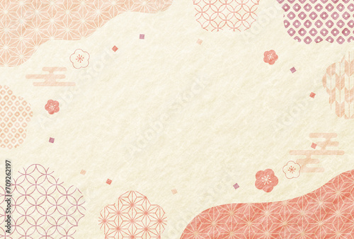 梅のかわいい和柄モダン 和紙の背景 photo