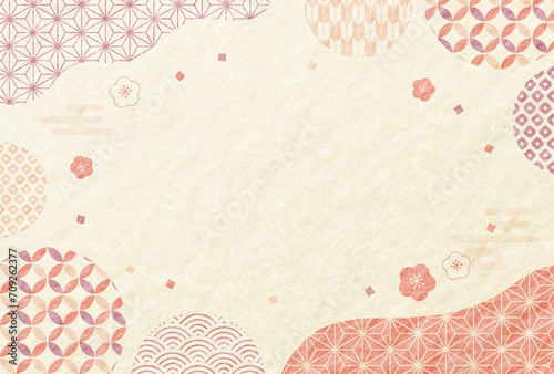 梅のかわいい和柄モダン 和紙の背景 photo