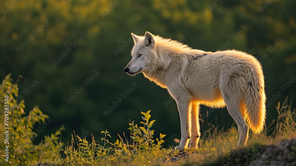 Fototapeta premium White Wolf in Natural Habitat under Daylight