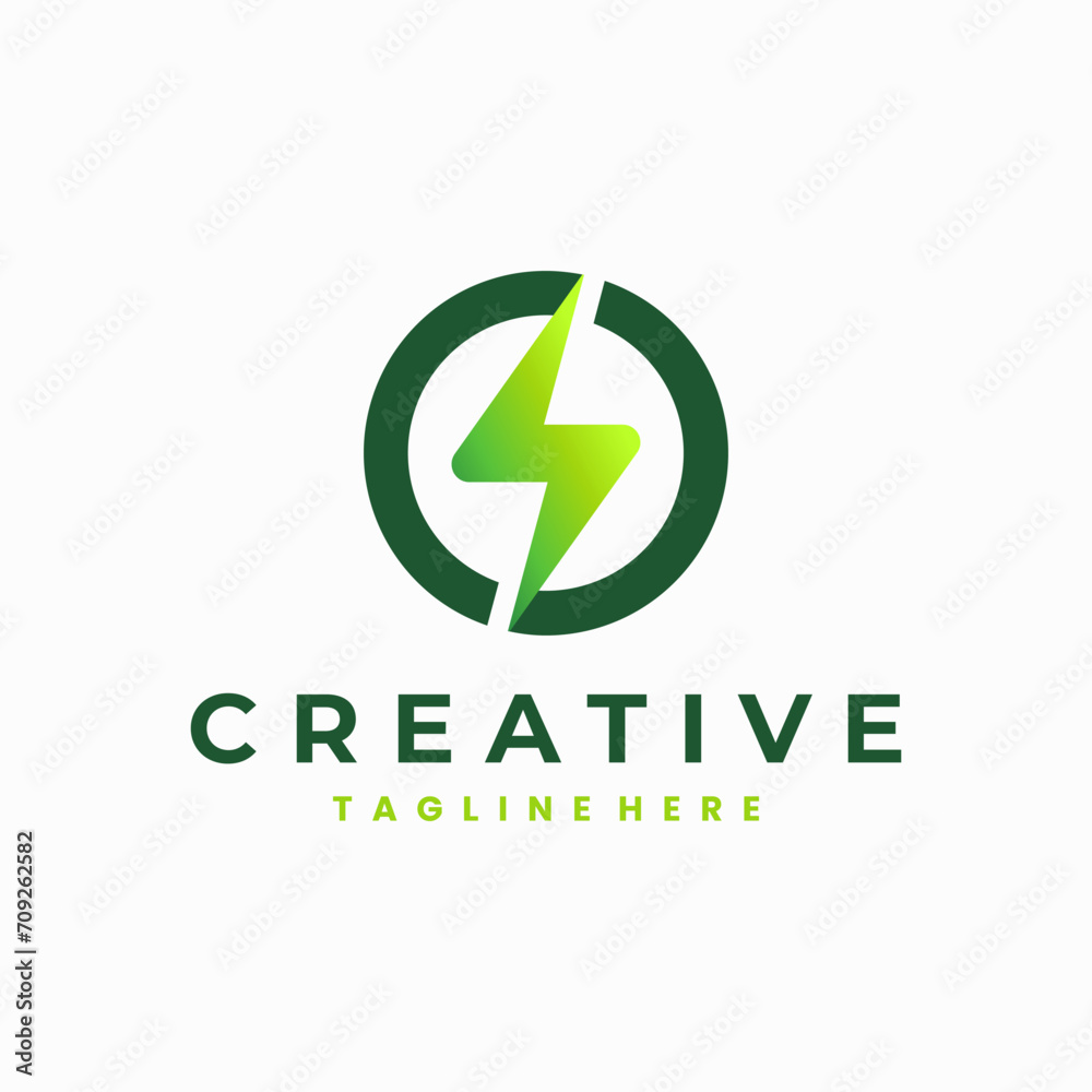 Letter O circle power logo design with thunder light sign Letter O circle power logo design with thunder light sign