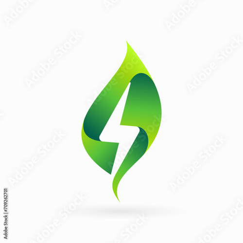 Wallpaper Mural green energy symbol with leaf and thunder shape combination, green energy logo Torontodigital.ca