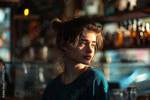 Woman in a Cafe Bathed in Soft Daylight

