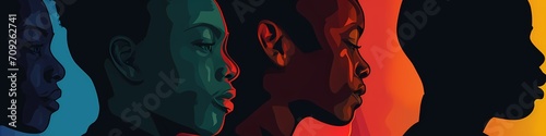 Ultra wide banner illustration of a group of men and women Black history Month celebration - generative ai