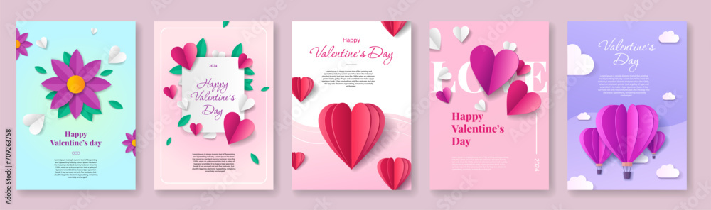 Valentine's day concept posters set. Vector illustration. Cute love banners or greeting cards
