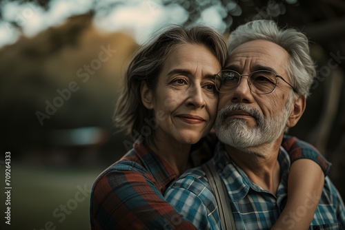 55 years old woman and 60 years old man looking happy and loving outdoor © Nuttakarn