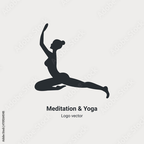 Silhouette of girl doing yoga. Modern minimalist style logo for meditation and yoga services and for dancing. Healthy Lifestyle Related Icon. Vector Symbol Illustration. International Day of Yoga