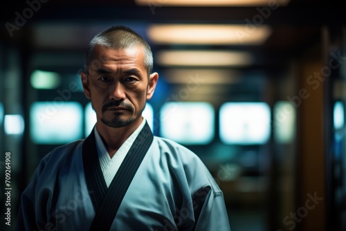 portrait of a stern martial arts teacher
