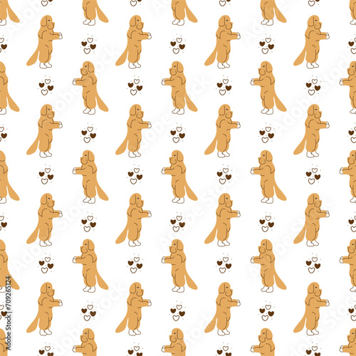 Dog and hearts doodle. Seamless pattern with cute Newfoundland and hearts. Great for wrapping paper.